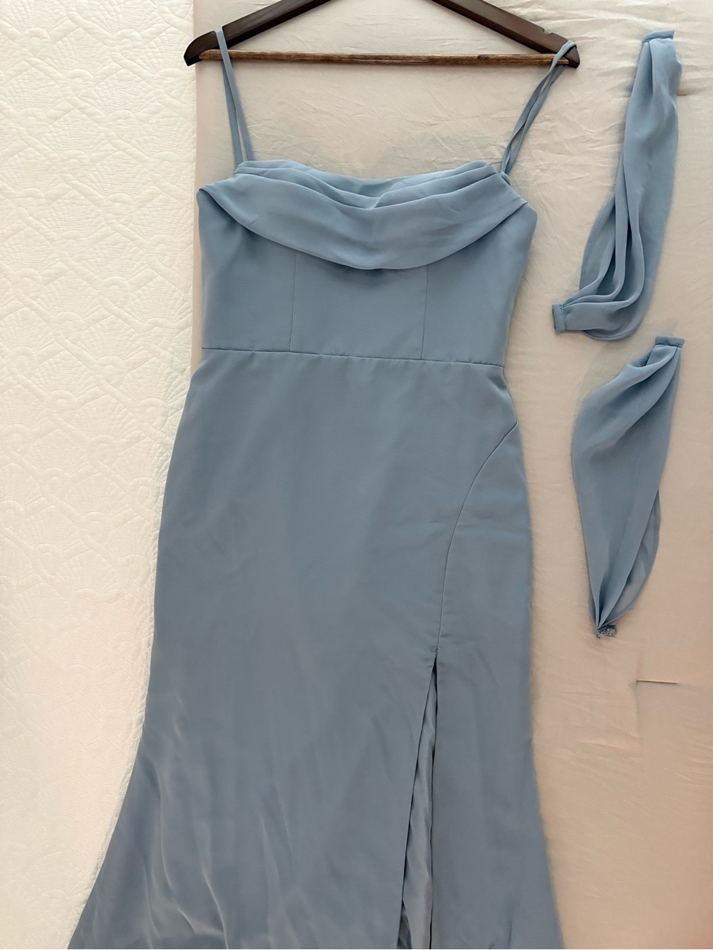 Azazie Dusty Blue Strapless Cowl Slip Dress